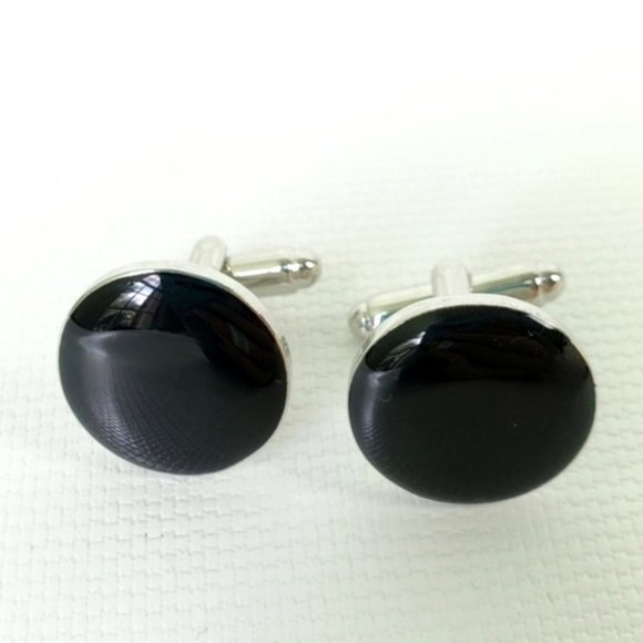 Round Stainless Steel Enamel Cuff Links - Picture 1 of 4